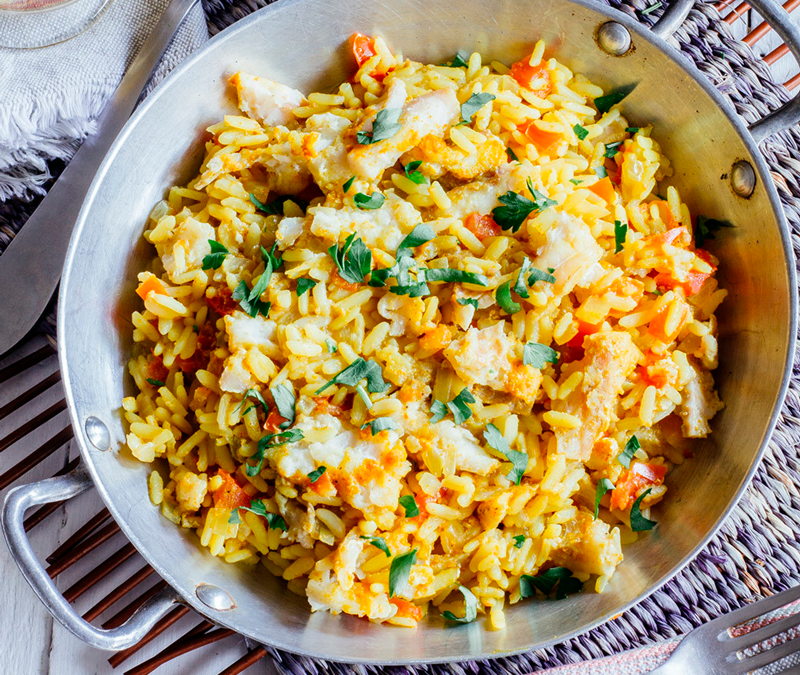 Arroz con merluza al curry